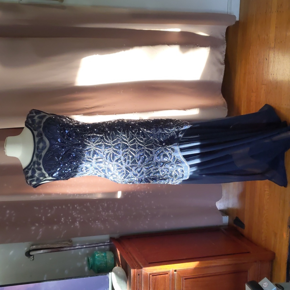 Navy Seguined Evening Gown